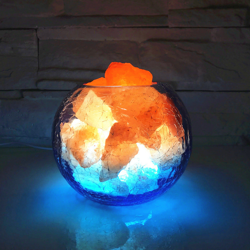 Elegant Crystal Salt Ion Lamp - Hand-Blown Glass Design with Adjustable Brightness