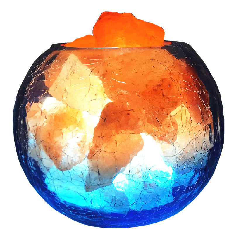 Elegant Crystal Salt Ion Lamp - Hand-Blown Glass Design with Adjustable Brightness