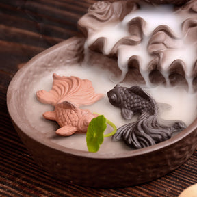 Celestial Lotus Fish Incense Burner: A Dance of Fish Amongst Cloudy Mystique