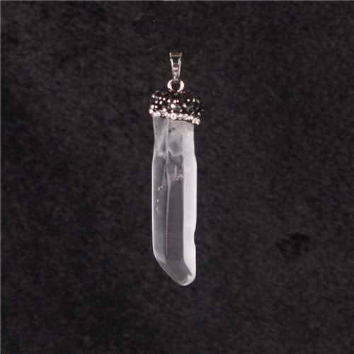 Ethereal Luminescence: Natural Transparent Quartz Crystal Column Pendant