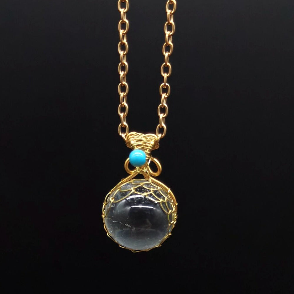 Enchanted Orb: Woven Crystal Ball Pendant on Versatile Necklace