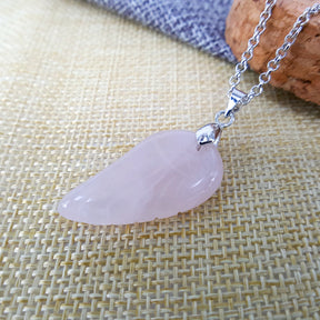 Natural pink crystal carved necklace