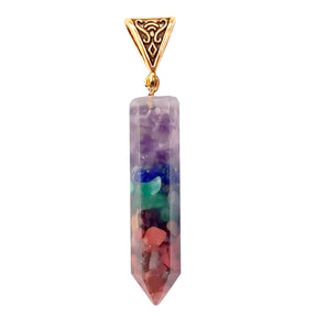 Seven Chakra Natural Crushed Stone Hexagon Column Necklace - Aura Balancing Pendant