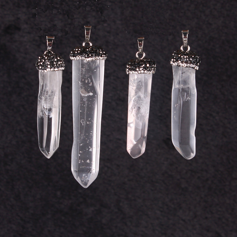 Ethereal Luminescence: Natural Transparent Quartz Crystal Column Pendant