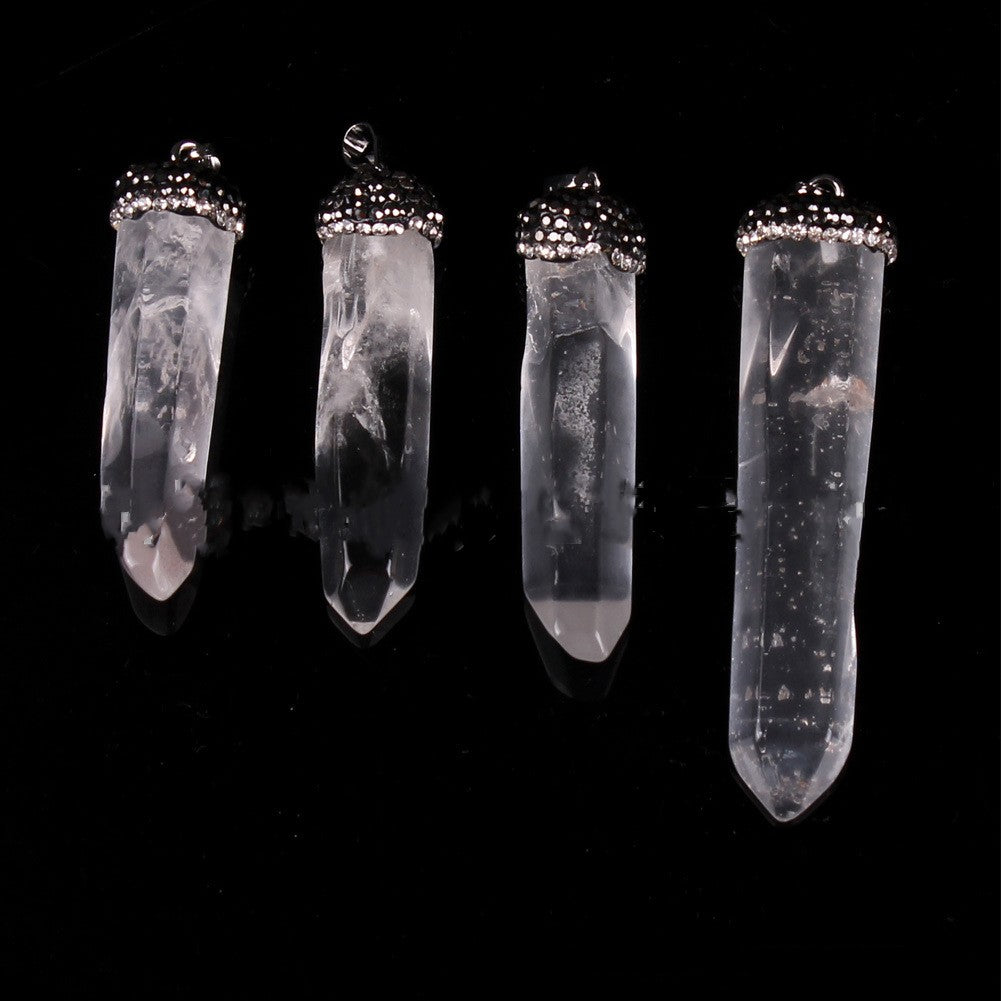 Ethereal Luminescence: Natural Transparent Quartz Crystal Column Pendant