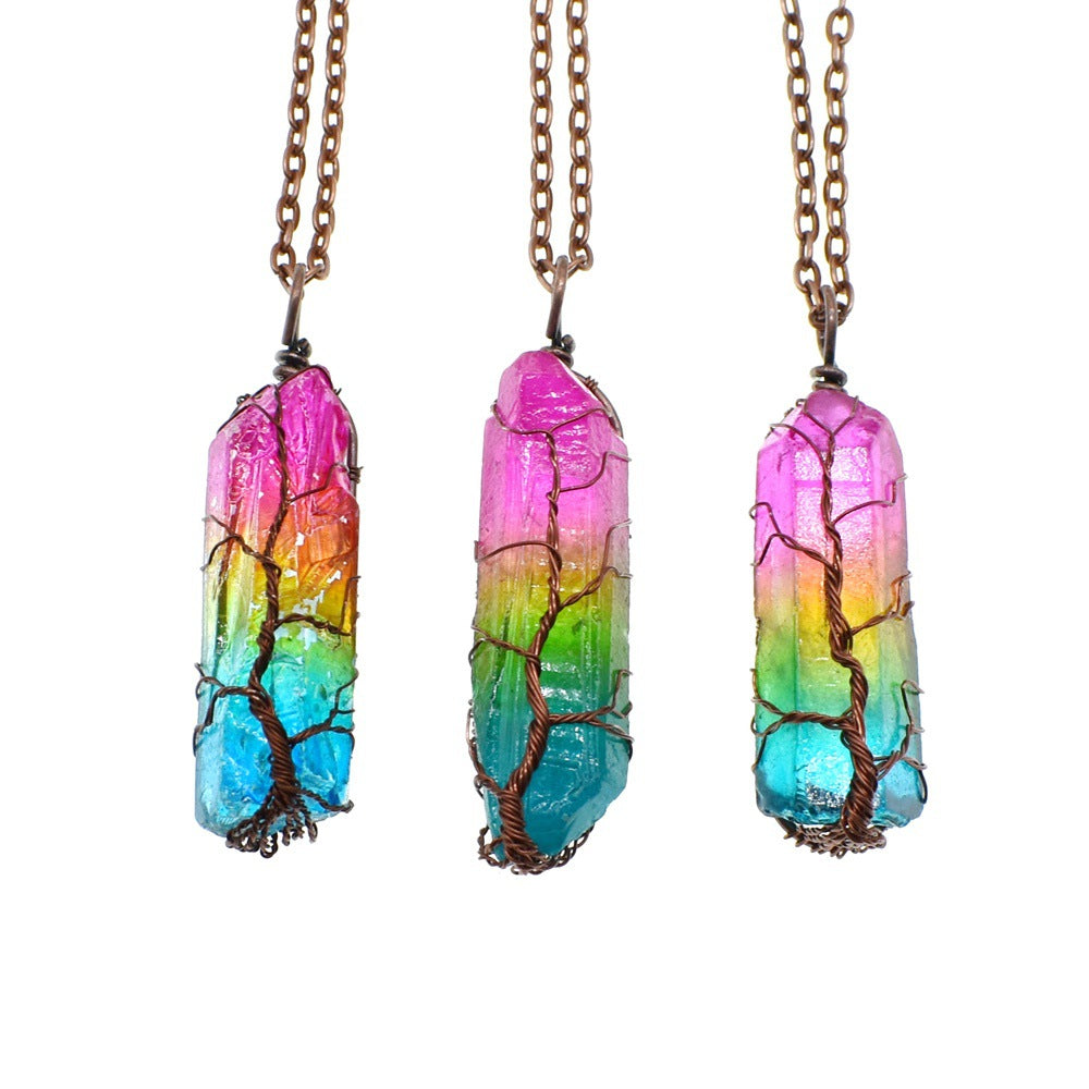 Hot Selling Crystal Pillar Tree of Life Pendant with Rainbow Chakra Stone - A Must-Have Trending Item on Instagram and TikTok!