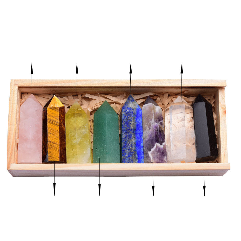 Discover the Power of Crystals with Our Ultimate Collection - 8 Hexagonal Points Wooden Box Set