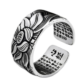 Engraved Silver Band Ring with Heart Sutra and Prajma Paramita - Perfect for Spiritual Growth and Enlightenment