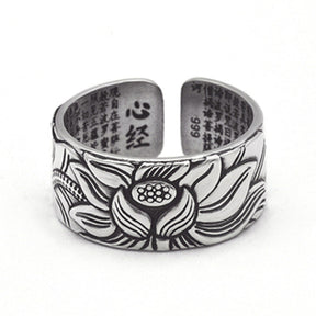 Engraved Silver Band Ring with Heart Sutra and Prajma Paramita - Perfect for Spiritual Growth and Enlightenment