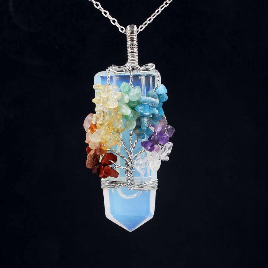 Crystal Column Tree of Life Wire Necklace - Choose Your Natural Crystal!