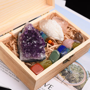 Natural Crystal Quarry Gift Box with Chakra Pendulum Amulet