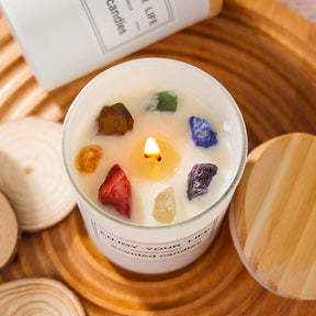 Natural Crystal Stone Aromatherapy Candle with Chakra Stones - Handmade Gift