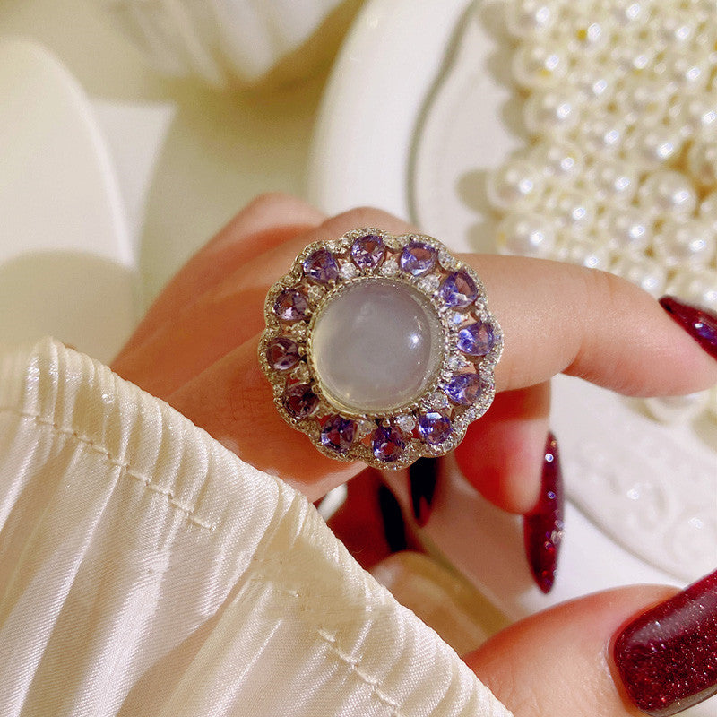 Get enchanted with our Opal Flower Ring and Matching Jewelry Set with Violet Crystal Petals