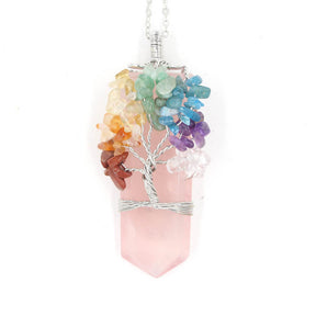 Crystal Column Tree of Life Wire Necklace - Choose Your Natural Crystal!