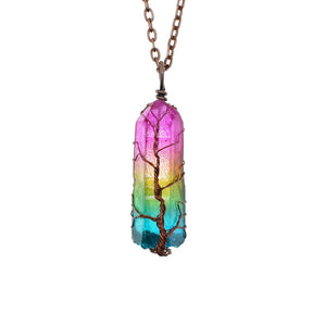 Hot Selling Crystal Pillar Tree of Life Pendant with Rainbow Chakra Stone - A Must-Have Trending Item on Instagram and TikTok!