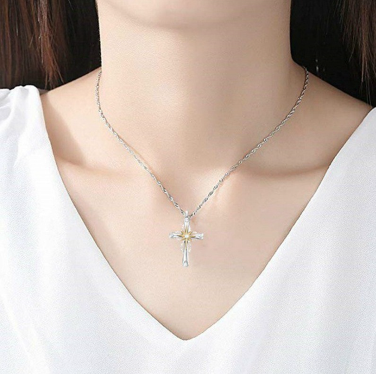 Sparkling Octagonal Star Cross Pendant with Blazing Crystal - Elegant and Dazzling Jewelry Piece