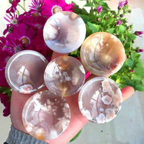 Hand-carved Natural Crystal Cherry Blossom Agate Bowl - Perfect for Meditation, Healing and Home Decor