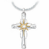 Sparkling Octagonal Star Cross Pendant with Blazing Crystal - Elegant and Dazzling Jewelry Piece