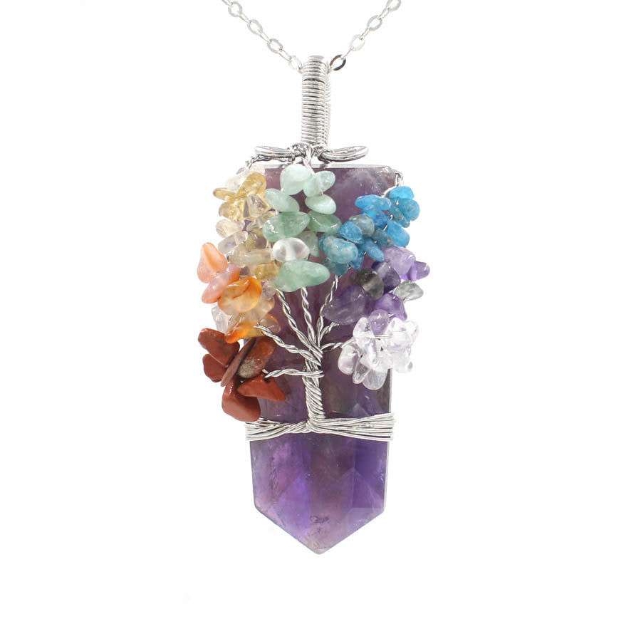 Crystal Column Tree of Life Wire Necklace - Choose Your Natural Crystal!