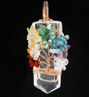 Crystal Column Tree of Life Wire Necklace - Choose Your Natural Crystal!