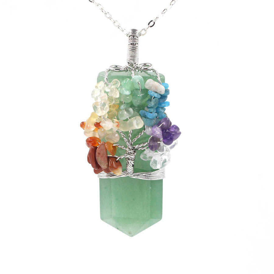 Crystal Column Tree of Life Wire Necklace - Choose Your Natural Crystal!