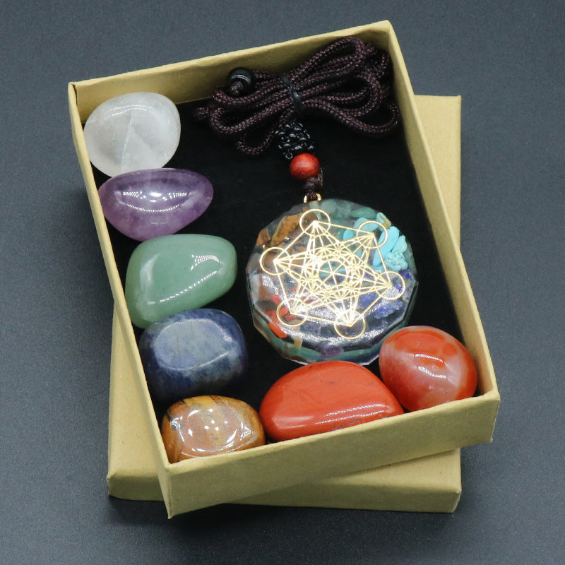 7 Chakra Crystal Pendant and Orgone Energy Protection Set for Reiki Healing and EMF Protection