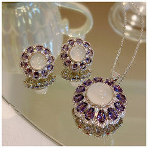 Get enchanted with our Opal Flower Ring and Matching Jewelry Set with Violet Crystal Petals