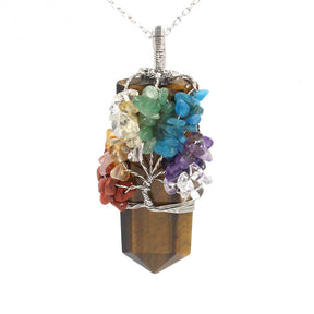 Crystal Column Tree of Life Wire Necklace - Choose Your Natural Crystal!