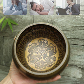 Nepal Handmade Copper Yoga Meditation Bowl with Bowl Pad and Zen Storage Bag