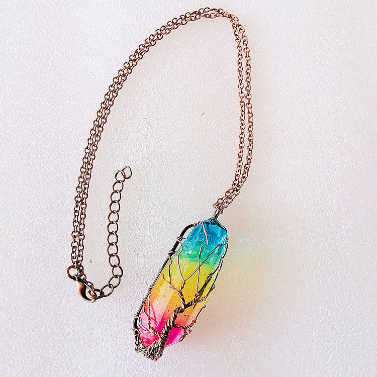 Hot Selling Crystal Pillar Tree of Life Pendant with Rainbow Chakra Stone - A Must-Have Trending Item on Instagram and TikTok!