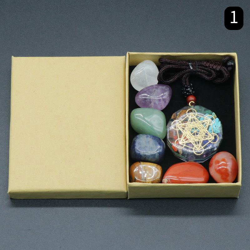 7 Chakra Crystal Pendant and Orgone Energy Protection Set for Reiki Healing and EMF Protection