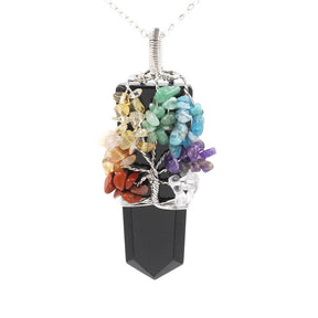 Crystal Column Tree of Life Wire Necklace - Choose Your Natural Crystal!