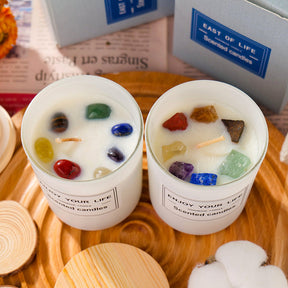 Natural Crystal Stone Aromatherapy Candle with Chakra Stones - Handmade Gift