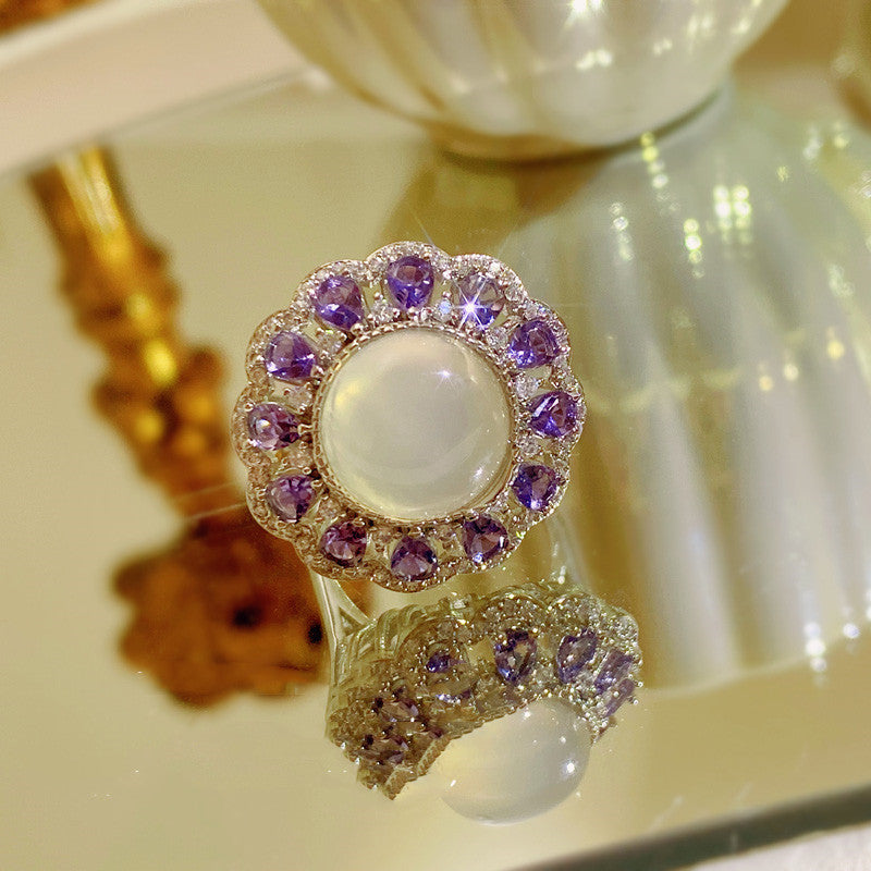 Get enchanted with our Opal Flower Ring and Matching Jewelry Set with Violet Crystal Petals